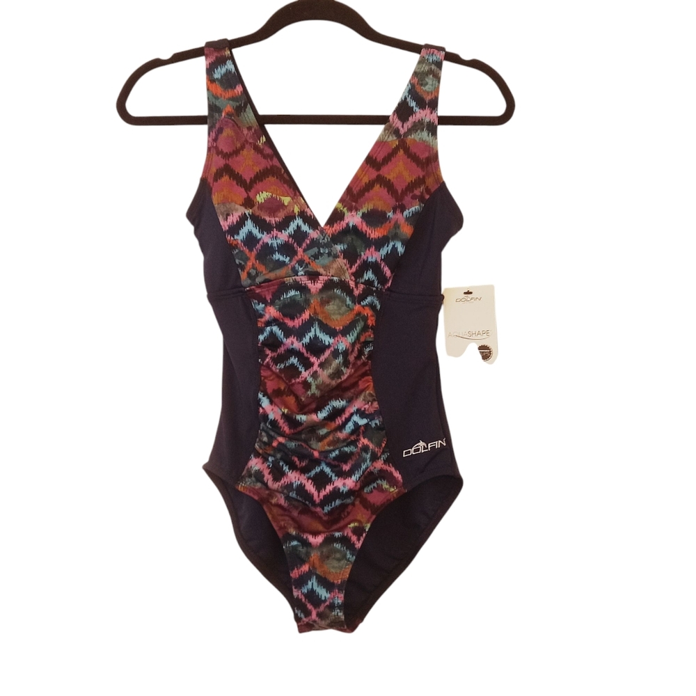 Dolfin Size 8 V-Neck Morocco One Piece Swimsuit Tummy Control Bust Enhancer NWT